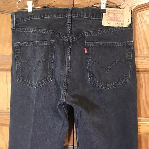 Levi's 501 Black Straight Leg Denim Jeans Men's size 36x34 Levi Strauss WPL 423 - Picture 10 of 13
